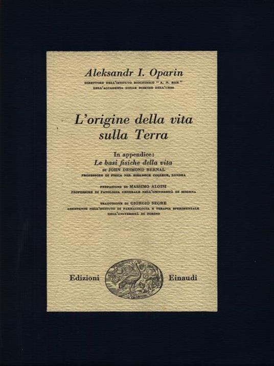 L' origine della vita sulla Terra - Aleksandr I. Oparin - copertina