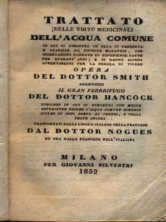 Trattato delle Virtù medicinali dell'acqua comune - copertina