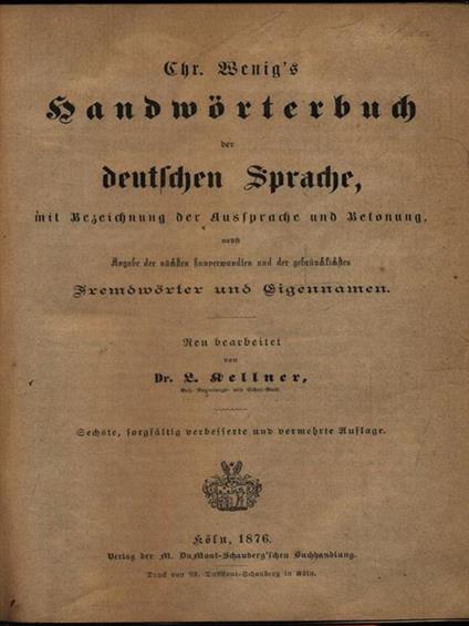 Handworterbuch der deutschen sprache - Lorenz Kellner - copertina