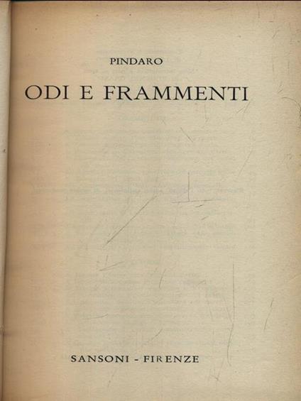 Odi e frammenti - Pindaro - copertina