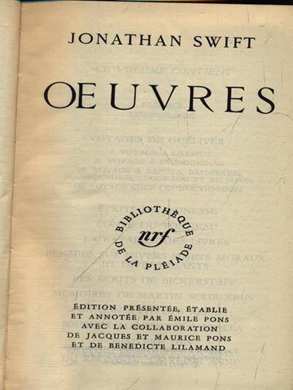 Oeuvres - Jonathan Swift - copertina