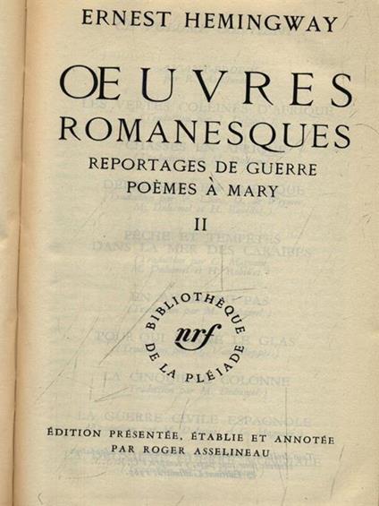 Oeuvres romanesques 2vv - Ernest Hemingway - copertina