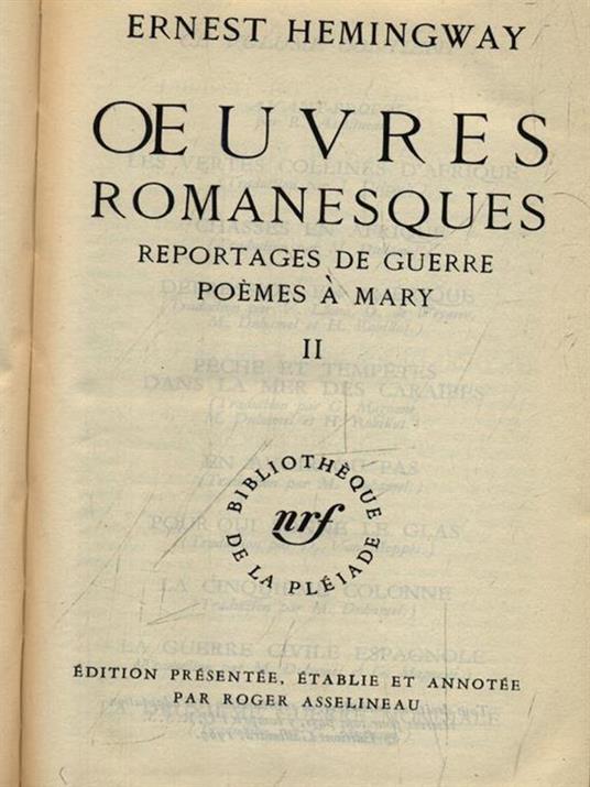 Oeuvres romanesques 2vv - Ernest Hemingway - copertina