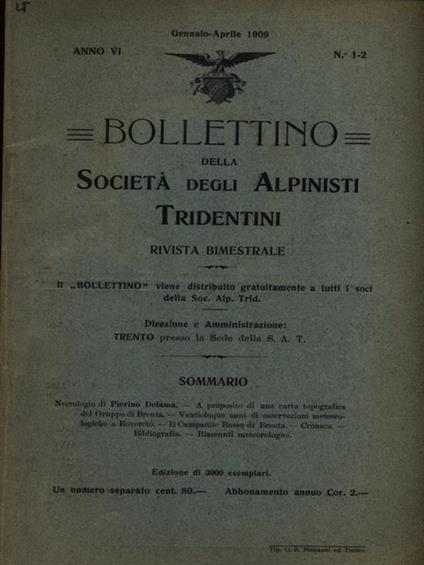 Bollettino della società degli alpinisti tridentini gennaio-aprile 1909 - copertina