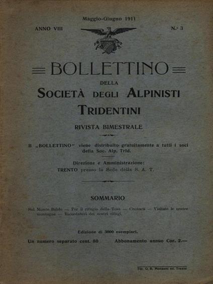 Bollettino della società degli alpinisti tridentini maggio-giugno 1911 - copertina