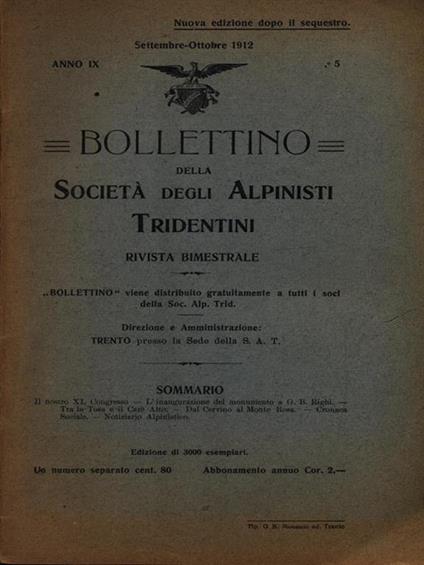 Bollettino della società degli alpinisti tridentini settembre-ottobre 1912 - copertina