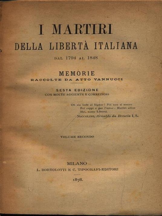 I martiri della libertà italiana 3vv - Atto Vannucci - copertina