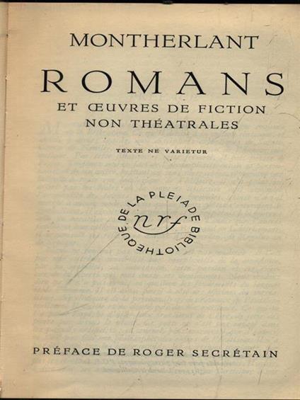   Romans - Henry de Montherlant - copertina