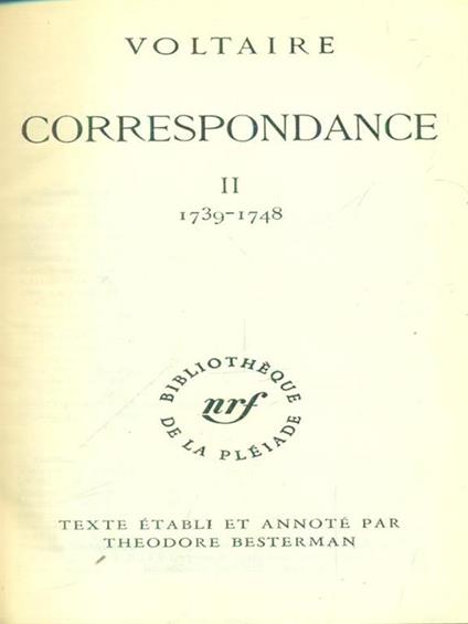 Correspondance II 1739-1748 - Voltaire - copertina