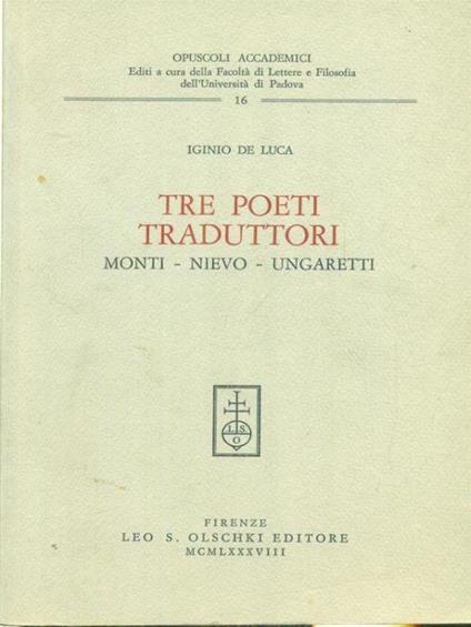 Tre poeti traduttori - Iginio De Luca - copertina