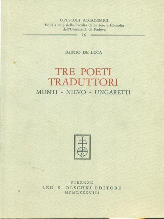Tre poeti traduttori - Iginio De Luca - copertina