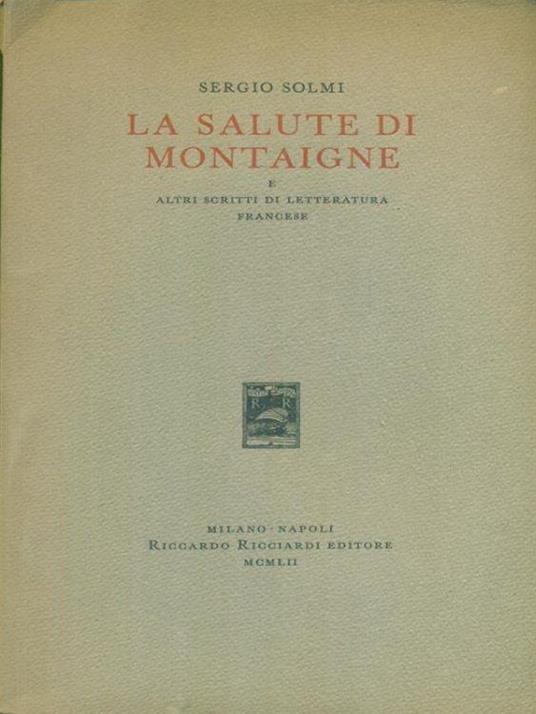 La salute di Montaigne - Sergio Solmi - copertina