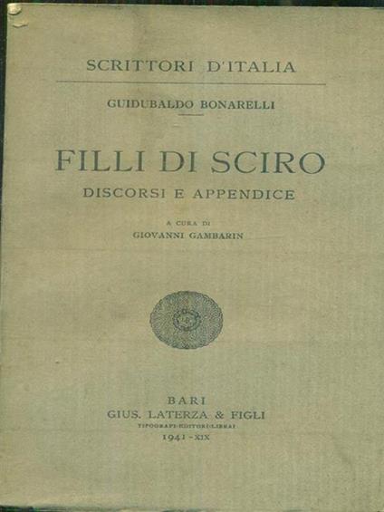 Filli di Sciro - Guidubaldo Bonarelli - copertina