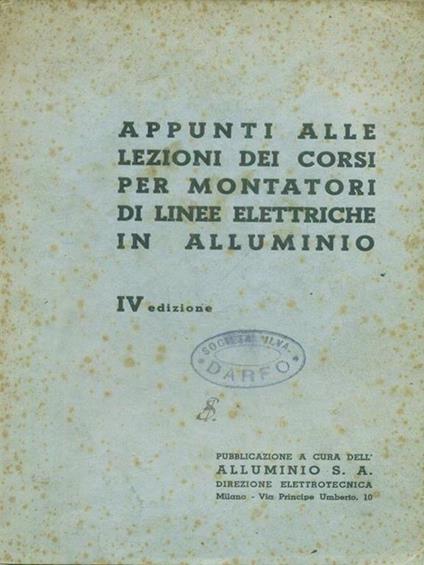 Appunti alle lezioni dei corsi per montatori di linee elettriche in alluminio - copertina