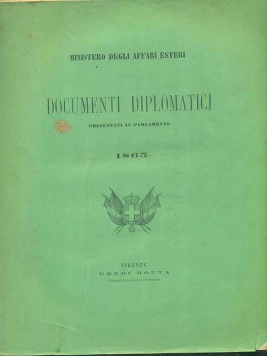 Documenti diplomatici presentati al parlamento 1865 - copertina