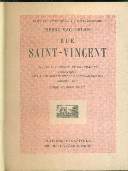 Rue Saint-Vincent - Pierre Mac Orlan - copertina