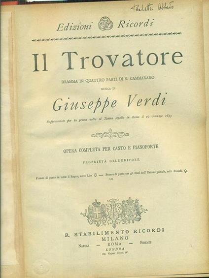 Il Trovatore - Giuseppe Verdi - copertina
