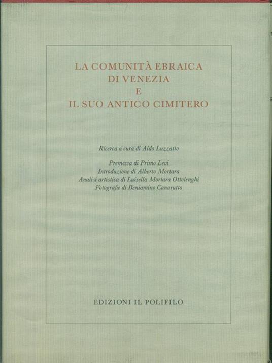 La comunità ebraica di Venezia e il suo antico cimitero 2vv - Aldo Luzzatto - copertina