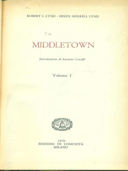 Middletown vol. I - Robert S. Lynd - copertina