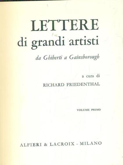 Lettere di grandi artisti vol. I - Richard Friedenthal - copertina