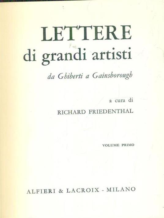 Lettere di grandi artisti vol. I - Richard Friedenthal - copertina