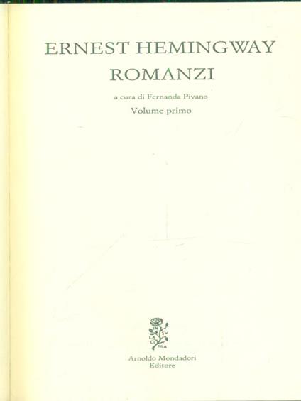Romanzi * - Ernest Hemingway - copertina