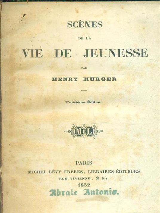 Scenes de la vie de jeunesse - Henry Murger - copertina