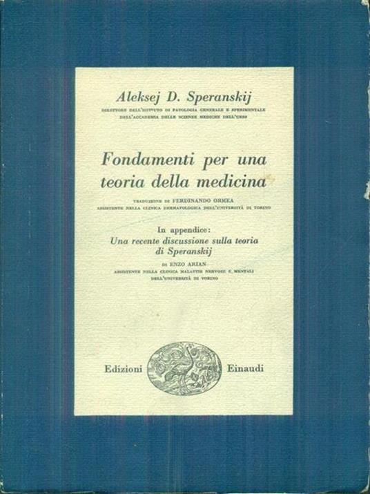 Fondamenti per una teoria della medicina - Aleksej Speranskij - copertina
