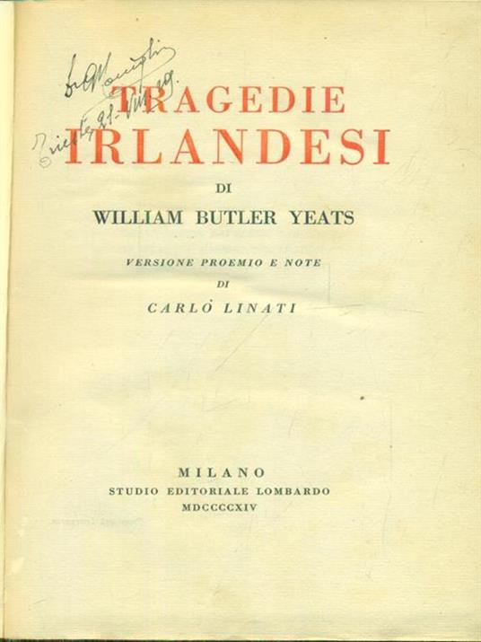 Tragedie irlandesi - William Butler Yeats - copertina
