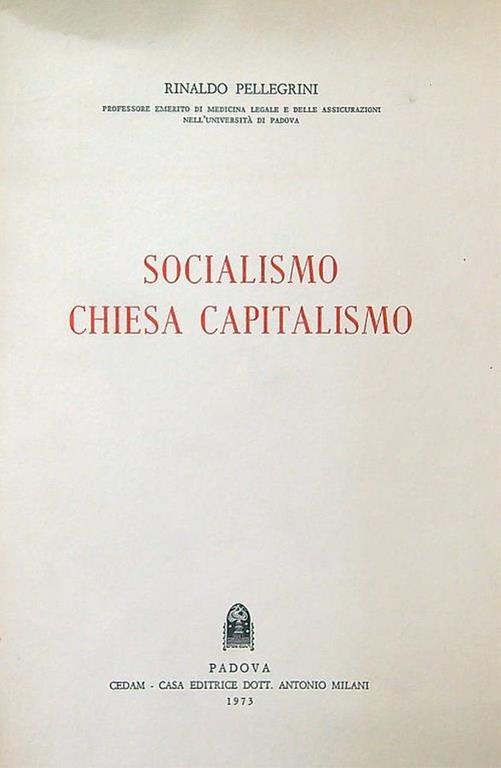 Socialismo chiesa capitalismo - Rinaldo Pellegrini - copertina