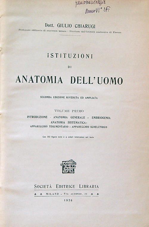 Istituzioni di anatomia dell'uomo 4 voll - Giulio Chiarugi - copertina