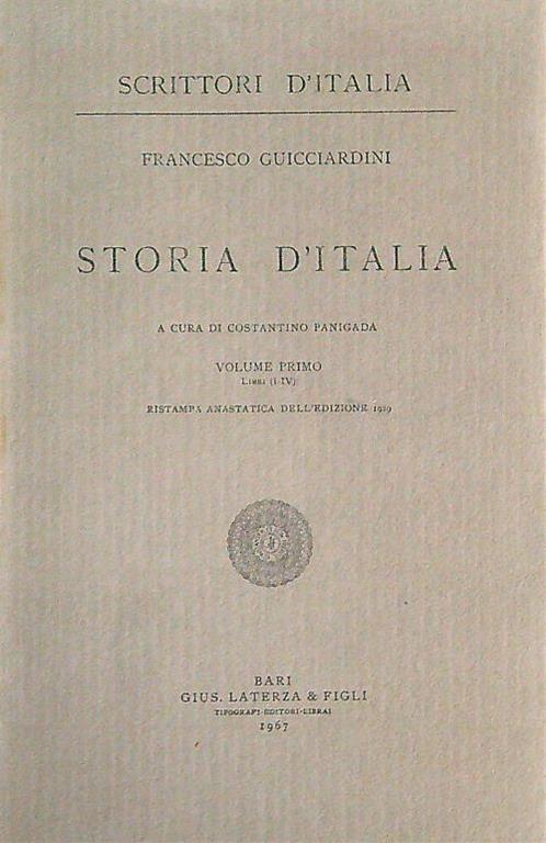 Storia d'Italia 5 voll - Francesco Guicciardini - copertina