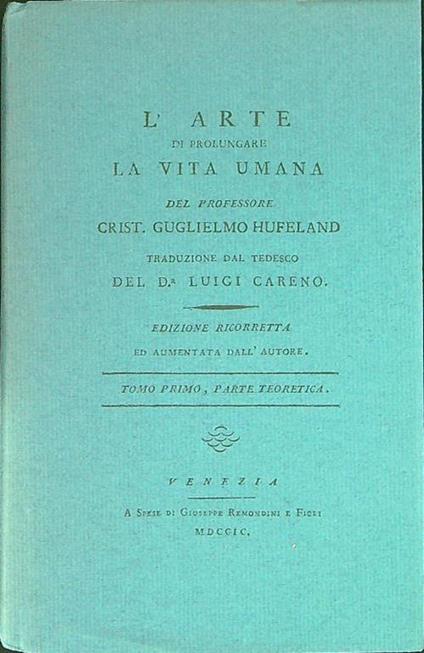 arte di prolungare la vita umana - Guglielmo Hufeland - copertina