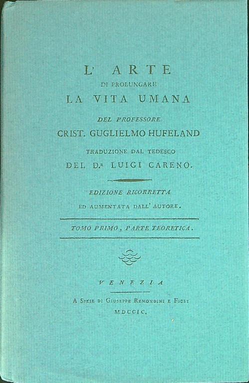arte di prolungare la vita umana - Guglielmo Hufeland - copertina