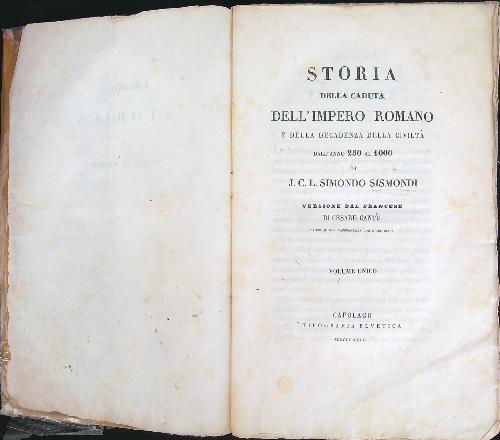 Storia della caduta dell'Impero Romano - Simondo J.C.L. Sismondi - copertina