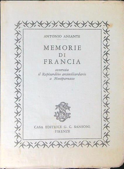 Memorie di Francia - Antonio Aniante - copertina