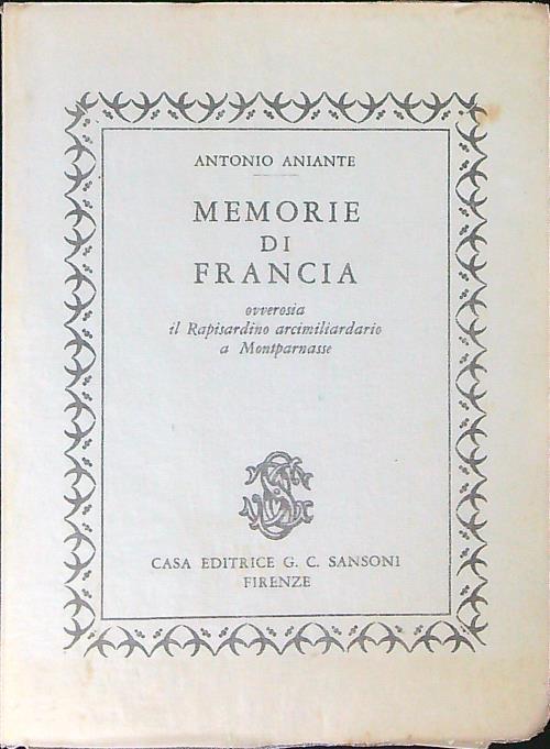 Memorie di Francia - Antonio Aniante - copertina