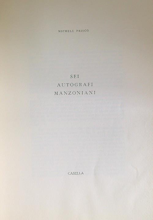 Sei autografi manzoniani - Michele Prisco - copertina