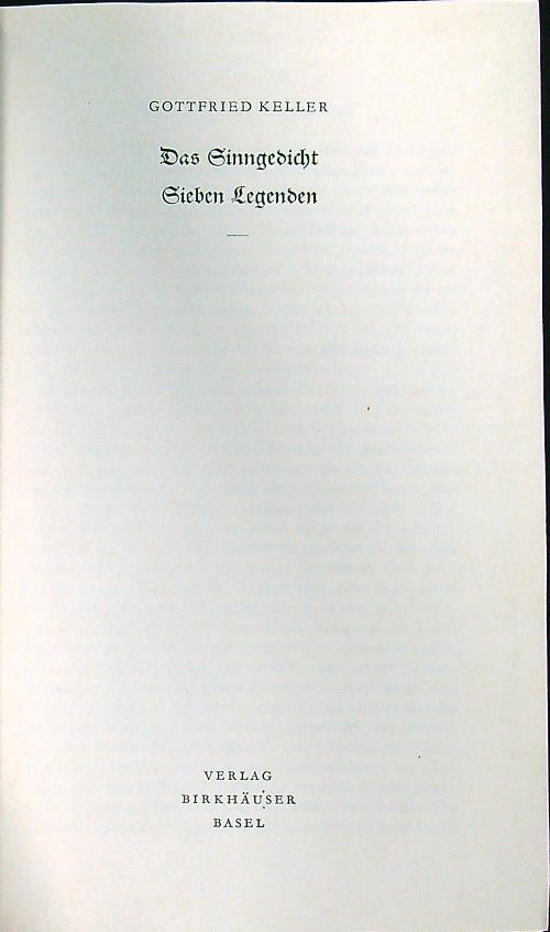 Das Sinngedicht Sieben Legenden - Gottfried Keller - copertina