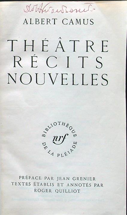 Theatre recits nouvelles - Albert Camus - copertina