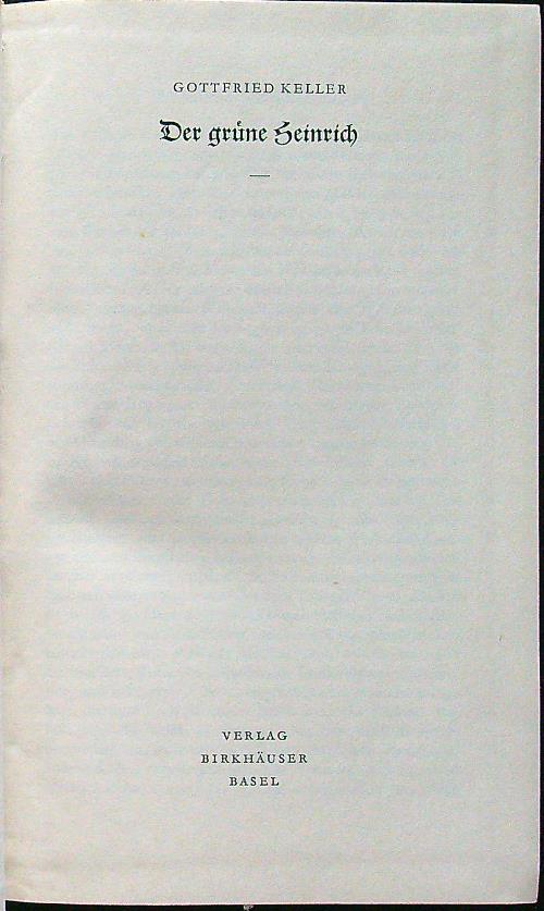 Der grune heinrich I-II - Gottfried Keller - copertina