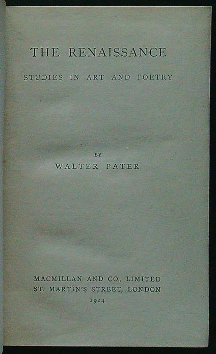 The renaissance - Walter Pater - copertina