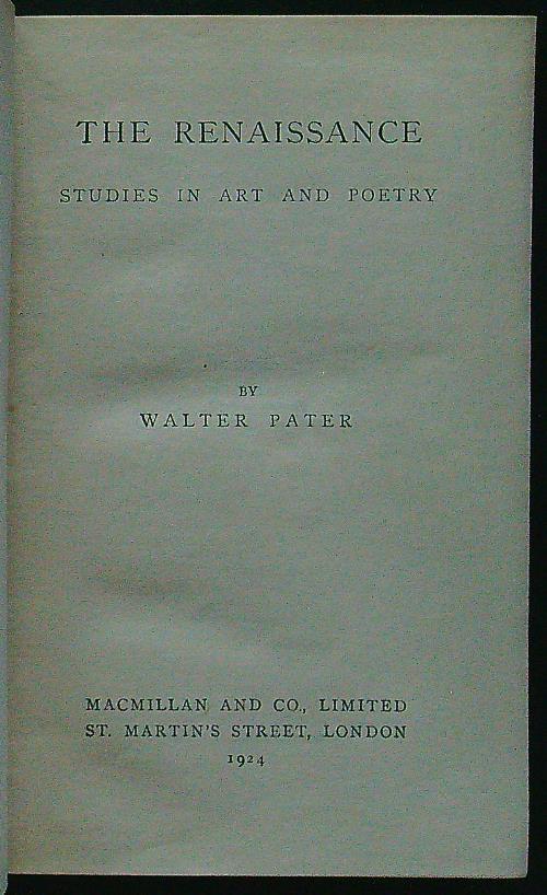 The renaissance - Walter Pater - copertina