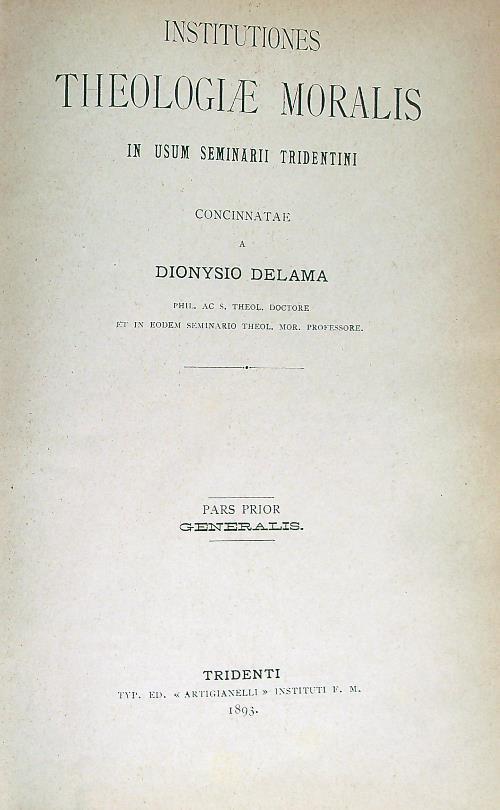 Institutiones Theologiae moralis in usum seminarii tridentinii - copertina