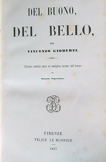 Del buono, del bello - Vincenzo Gioberti - copertina