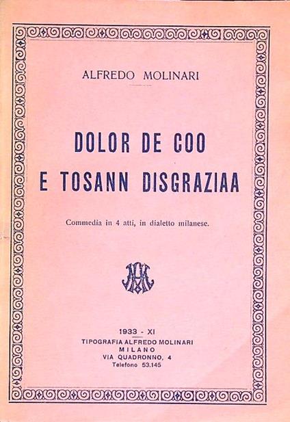 Dolor de coo e tosann disgraziaa - Alfredo Molinari - copertina
