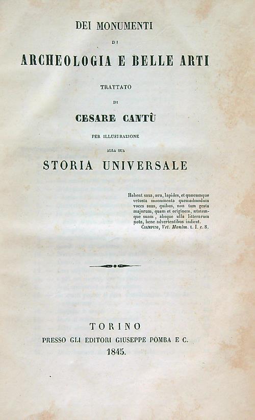 Dei monumenti di archeologia e belle arti - Cesare Cantù - copertina