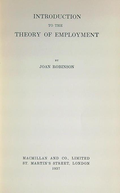 Introduction to the Theory of Employment - Joan Robinson - copertina