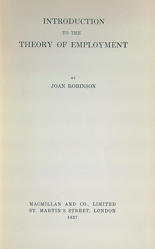 Introduction to the Theory of Employment - Joan Robinson - copertina