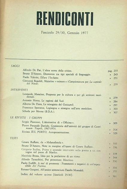 Rendiconti 29/30 - Gennaio 1977 - copertina